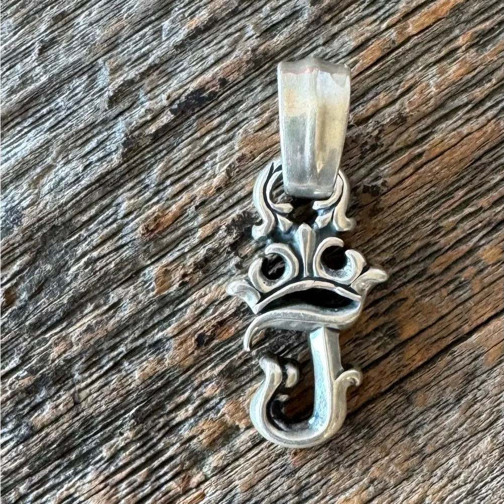 Bill Wall Leather Initial Crown Pendant: Letter "J" - Picture 1 of 6